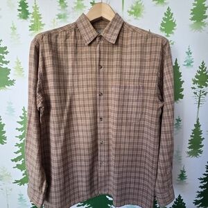 Classic Tan Plaid Button-Down Shirt